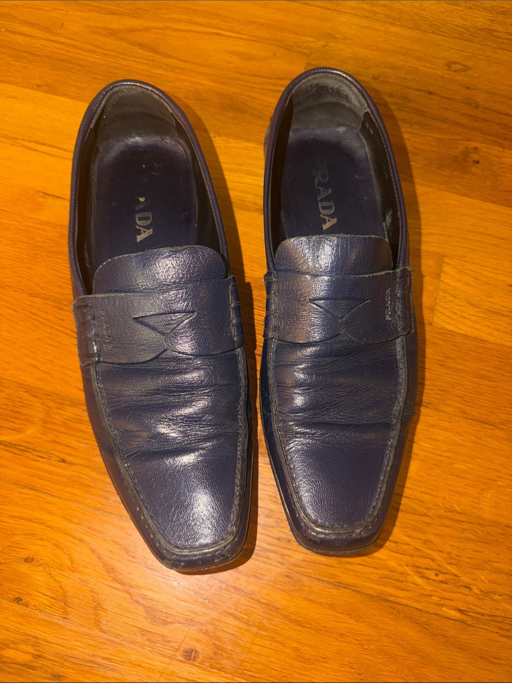 Prada Navy Leather Penny Loafers - Men's Slip-On